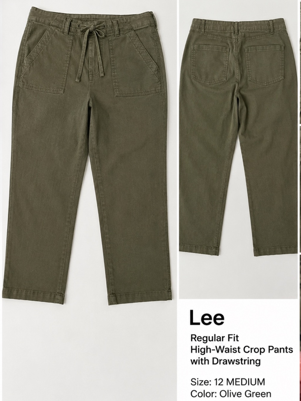 LEE Olive Green High-Waist Crop Pants Size 12